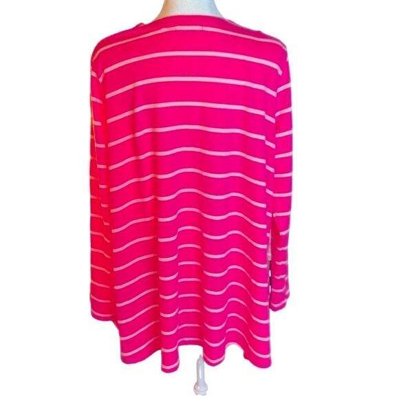 Lularoe Caroline A line Hot Pink Striped Cardigan - Picture 3 of 7